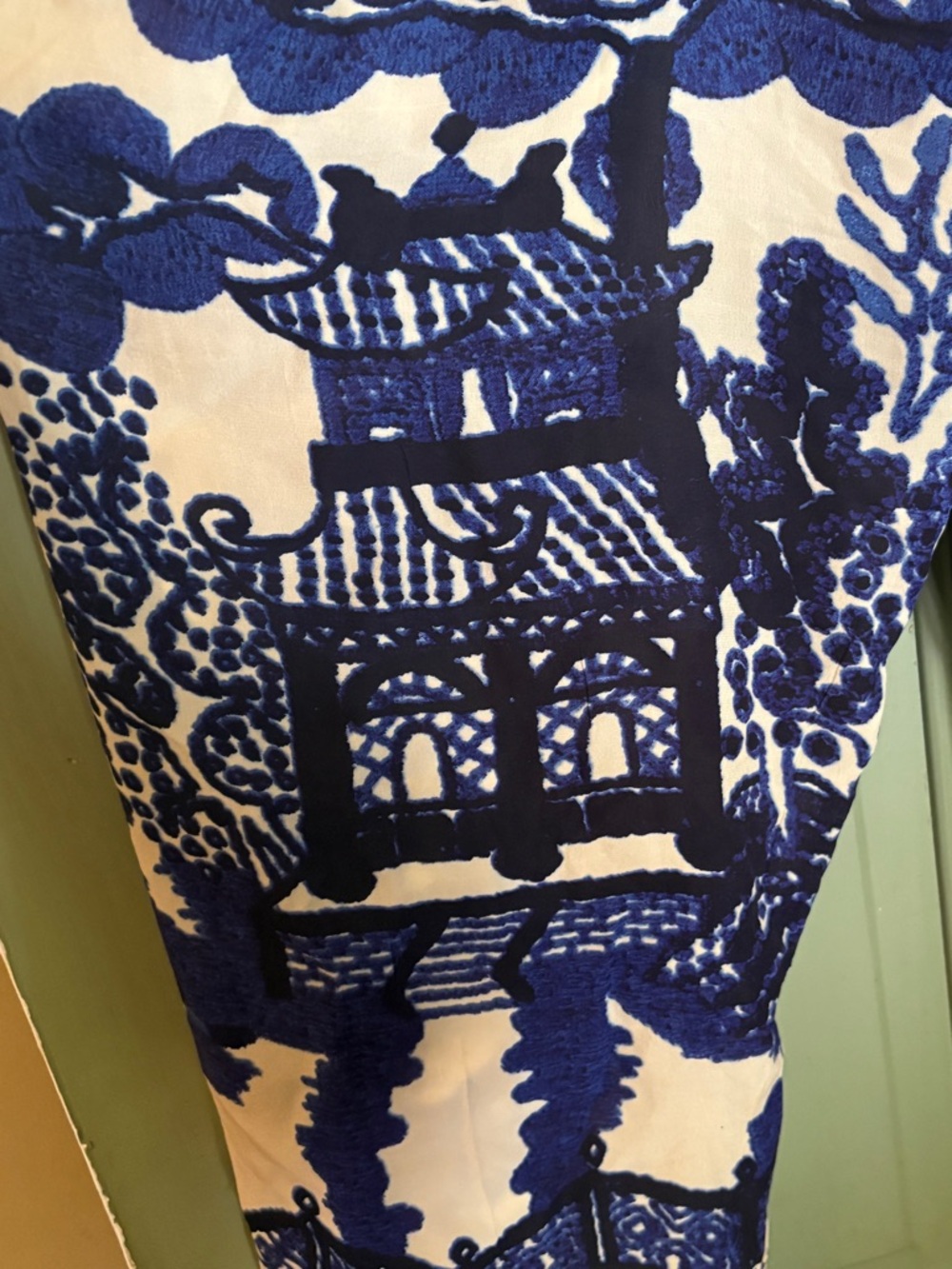 Wide Leg Printed Pants in Blue and Cream - Picture 4 of 6